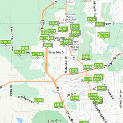 MLS Map search for home real estate properties in Kalispell the Flathead Valley and NW MT